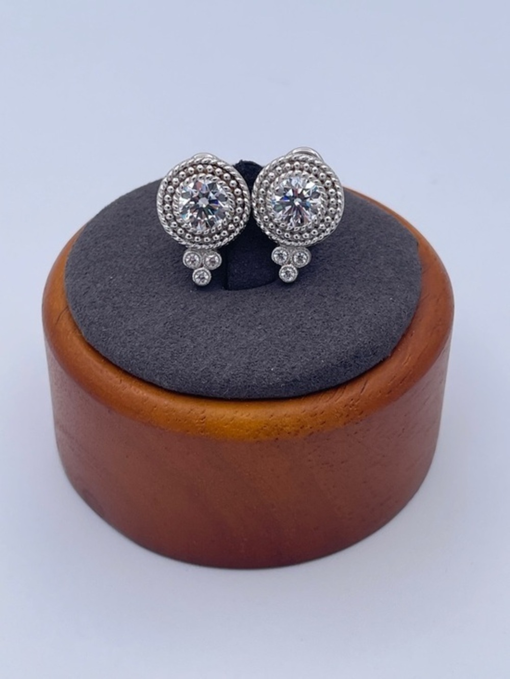 Judith Ripka Sterling Silver 925 CZ Stud Earrings Thailand Omega Back 18.1mm